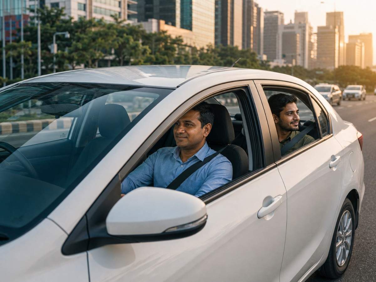 Driver and commuter sharing a ride in India